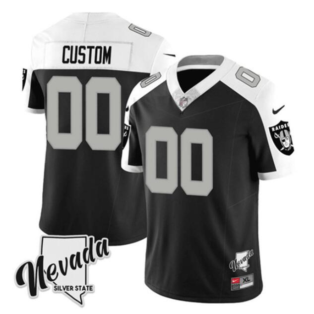 Men's Las Vegas Raiders Customized Black/White 2023 F.U.S.E Nevada Silver Stat Stitched Jersey Men's Las Vegas Raiders Customized Black/White 2023 F.U.S.E Nevada Silver Stat Stitched Jersey